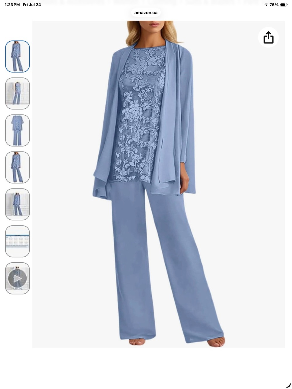 Three-Piece Lace-Front Sleepwear Set in Light Blue - Women